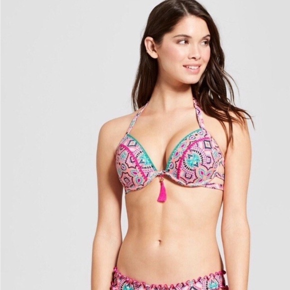Women’s Shade & Shore Light Lift Push Up Halter Tassel Bikini Swimsuit Top 34DD - Picture 1 of 16